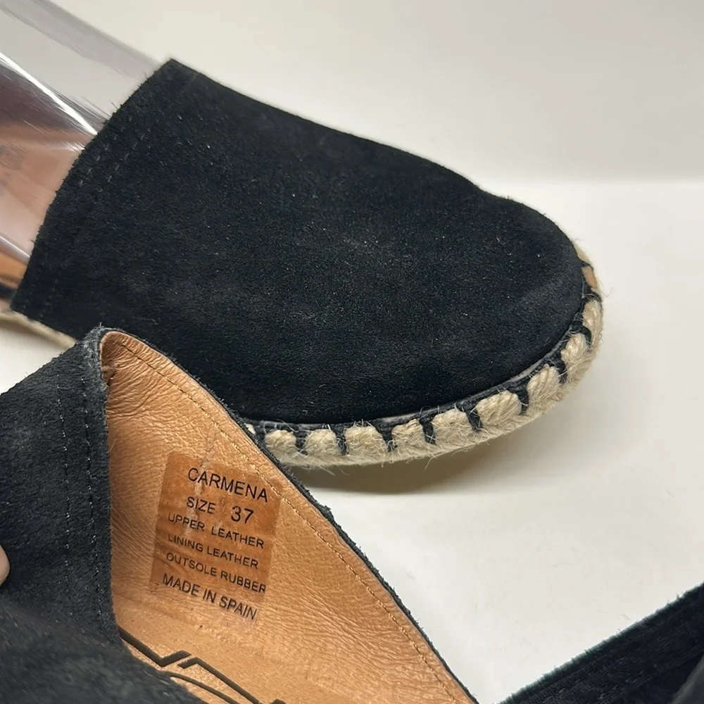 Miz Mooz Carmena Shoes Suede Leather Espadrille Jute Flats Slip On Black 37 US 7